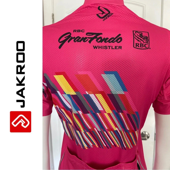 🛍️3/$40 Jakroo Cycling  Top Pink Multi Color Short Sleeve Full Zip Top Small - Picture 6 of 10
